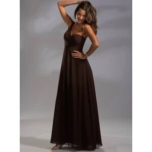 Christina Wu Bridesmaid Dress Gown Aubergine Size 10 Full Chiffon‎ One-Shoulder